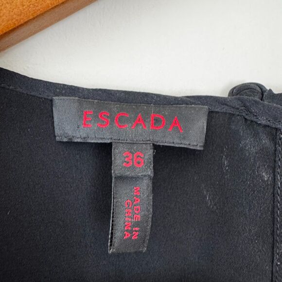 Escada Black Ruffled Blouse 100% Silk Size 6 - Picture 7 of 8